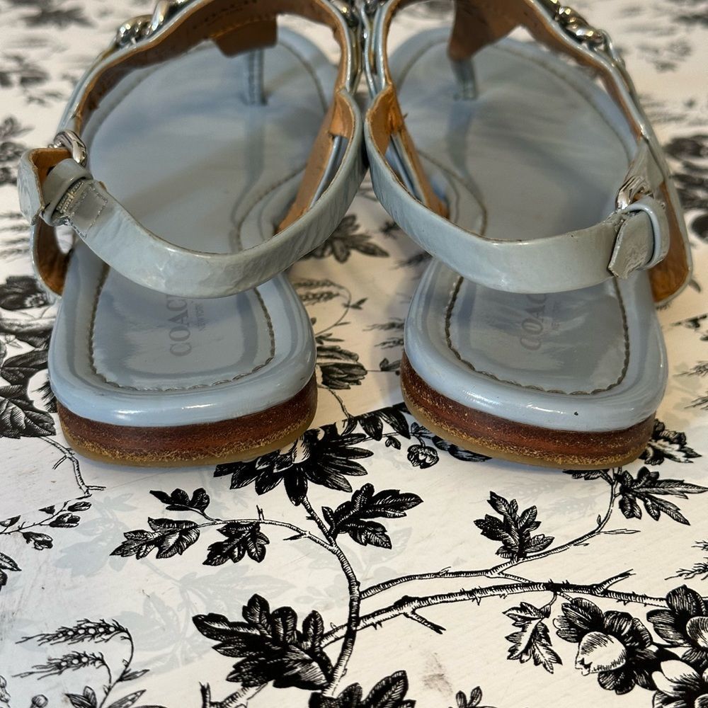 Coach Catherine Light Blue/Gray T-Strap Sandals with Silver Hardware - Picture 6 of 10